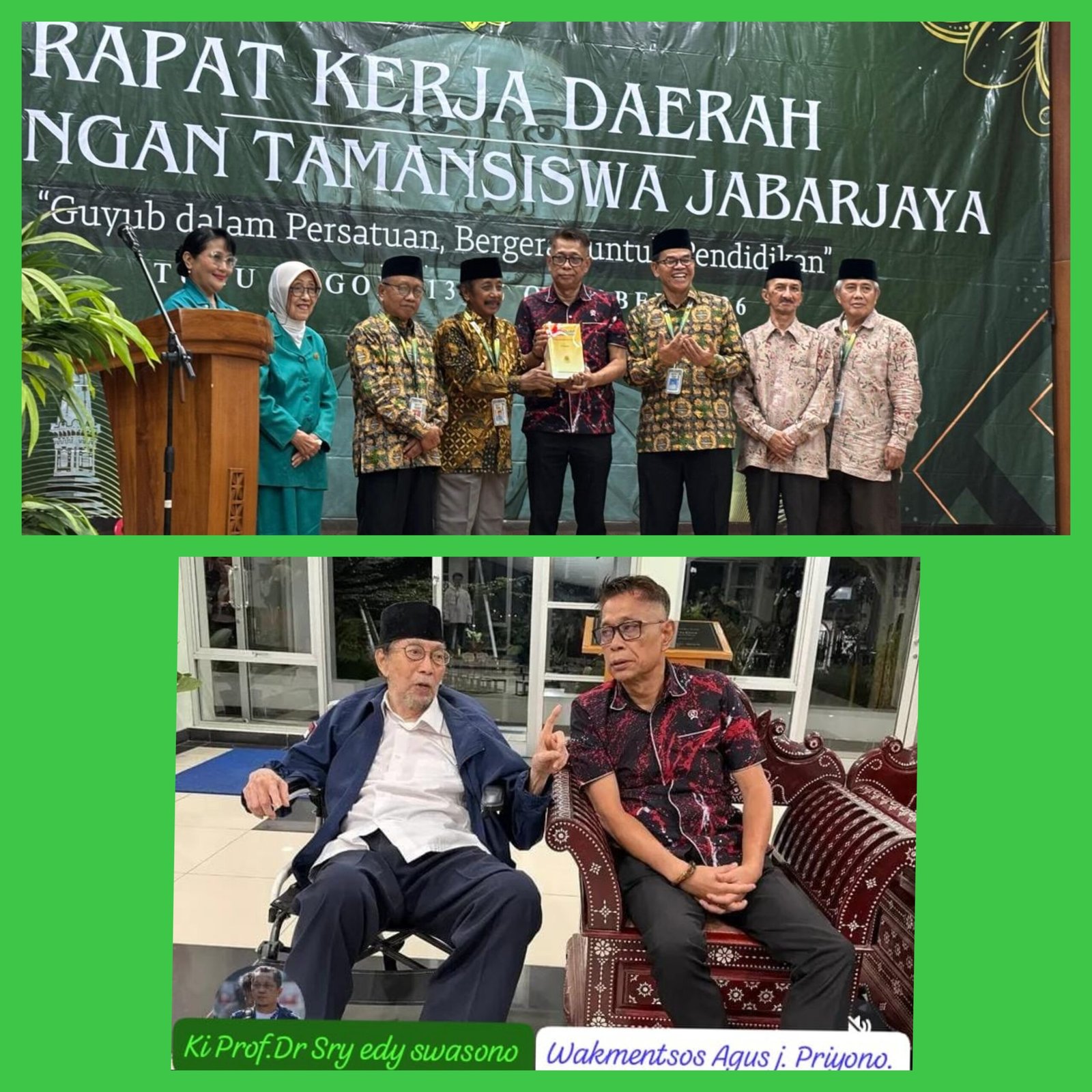 Rakerda Tamansiswa Di jawa Barat momen Pengurus yayasan tamansiswa yang Berpusat Di Yogjakarta menyerahkan Buku karya Ki Hajar Dewantara ke Wakil Mentri Sosial Agus Jabo priyono